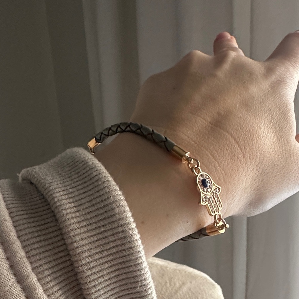 Braided Cord Gold and Black Hamsa Shine Bracelet